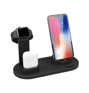 DeLX™ | 3-i-1 Opladerstation til Mobil / Apple Watch / AirPods - Sort