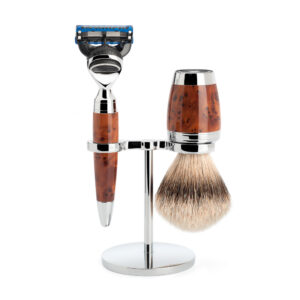 Mühle Barbersæt med Skraber, Silvertip Barberkost og Holder, Stylo, Thuja Wood