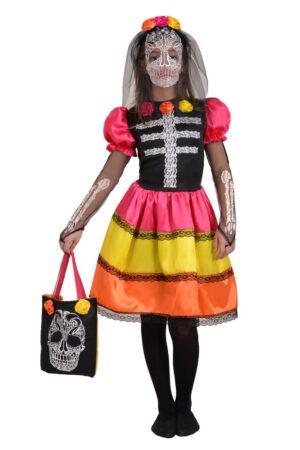 Skull flower girl kostume - MULTI - 5-7 ÅR