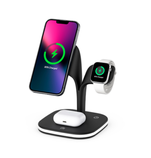 DelX™ | 3-i-1 Trådløs Ladestation til iPhone, Watch & AirPods - Sort