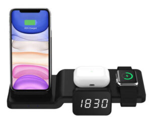 4 in 1 wireless charging station with time display 15W fast