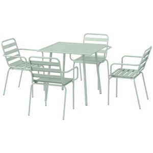 5-Delt Siddegruppe, Havem⌀belsæt Med 1 Spisebord, 4 Stabelbare Stole, Havem⌀bler, Til Altan, Terrasse, Stål, Gr⌀n