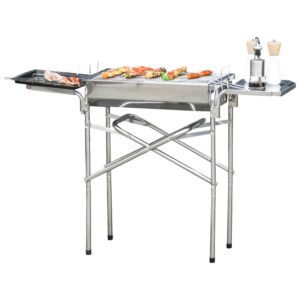 Bærbar kulgrill med stativ, foldbar til rejser, rustfrit stål