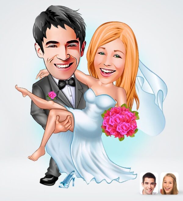 Bryllupspar tema9 (2 personer) - karikaturtegning efter dine fotos