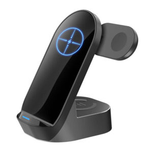 Budi 3-i-1 15W Trådløs Oplader m/Stander (USB-C)