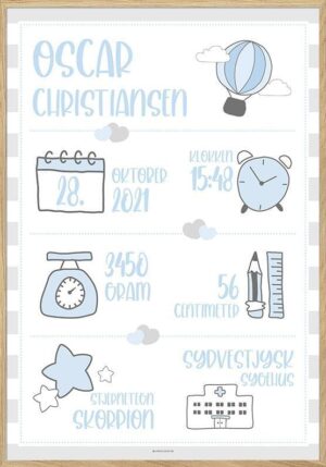 Dåbsplakat med grå striber til dreng