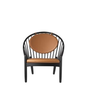 FDB Møbler J166 Poul M. Volther Jørna Lænestol SH: 40 cm - Sort eg / Cognac læder