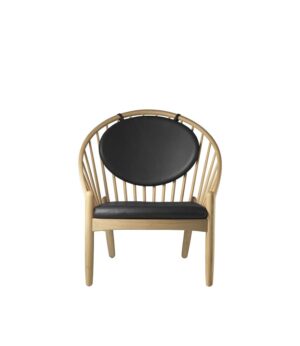 FDB Møbler J166 Poul M. Volther Jørna Lænestol SH: 40cm - Natur eg / Sort læder