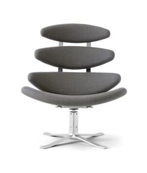 Fredericia Furniture 5000 Corona Lænestol m. Drejestel SH: 42 cm - Fiord 151/Børstet Krom