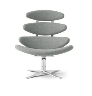 Fredericia Furniture 5000 Corona Lænestol m. Drejestel SH: 42 cm - Hallingdal 116/Børstet Krom