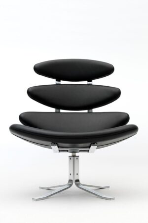 Fredericia Furniture 5000 Corona Lænestol m. Drejestel SH: 42 cm - Omni 301 Black Læder/Børstet Krom