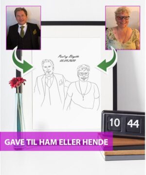 Gave til ham eller hende - line art tegning efter dine fotos