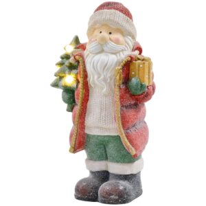 Julepynt figur, julemand med juletræ og gave, 50 cm julefigur med LED lys, dekorativ figur til jul, til indend⌀rs og udend⌀rs br