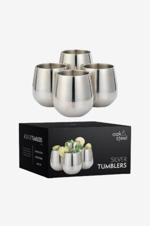 Oak & Steel - Tumbler med suger⌀r 4-pak - S⌀lvfarvet - Drinksglas & shotglas - - Homeroom