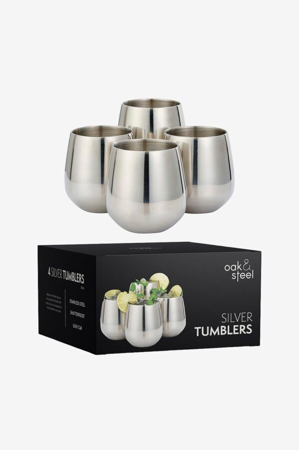 Oak & Steel - Tumbler med suger⌀r 4-pak - S⌀lvfarvet - Drinksglas & shotglas - - Homeroom
