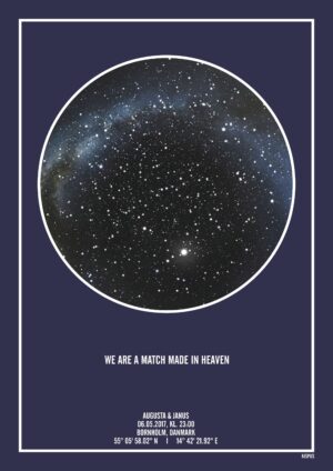 PERSONLIG STJERNEHIMMEL PLAKAT (MØRKEBLÅ) - A4 / Sort stjernehimmel / Stjernehimmel med mælkevej