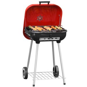 Rullbar kolgrill med hylla och lock metall röd 48 x 52,5 x 79,5 cm