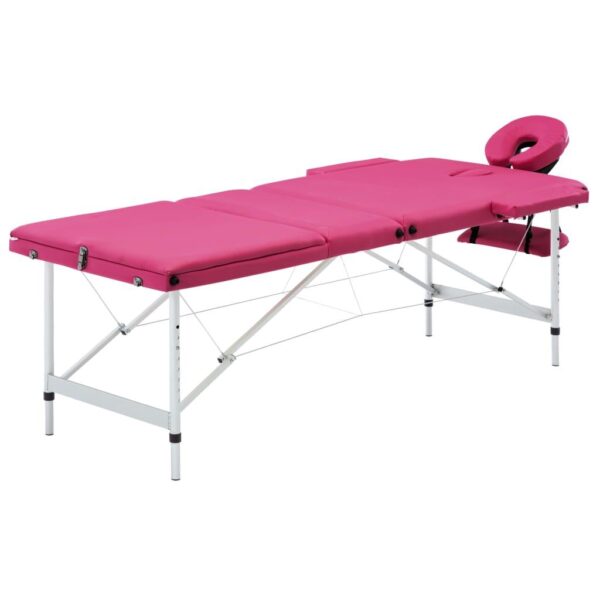 Sammenfoldeligt massagebord aluminiumsstel 3 zoner lyserød