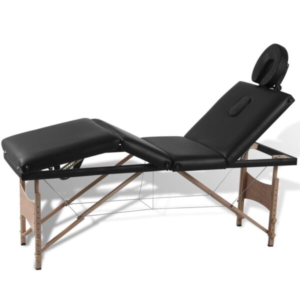 Sammenfoldeligt massagebord med træstel 4 zoner sort