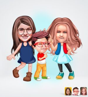 Søskende tema1 (3 personer) - karikaturtegning efter dine fotos