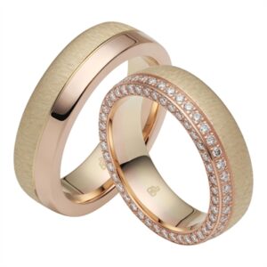 Vielsesringe i 8 kt. Guld & Rosaguld med Brillanter 0,86 ct - 6 mm