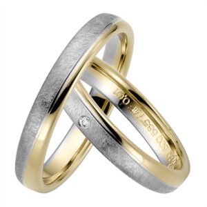 Vielsesringe i Palladium og 8 kt. Guld med Diamant 0,01 ct. - 3,5 mm