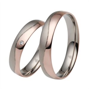 Vielsesringe i Palladium og 8 kt. Rosaguld med Diamant 0,02 ct.- 4,5 mm