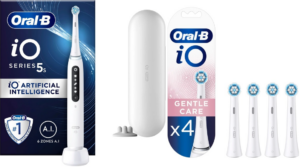 Oral-B - iO5s Hvid Elektrisk Tandbørste&iO Gentle Care Udskiftningshoveder 4 styk (Bundle)