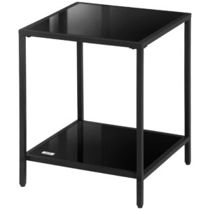 Sidebord 2 etagers sofabord i hærdet glas sofabord til stue soveværelse 40 x 40 x 50 cm Stål Sort