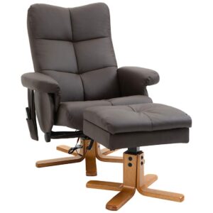Brun massagestol med skammel og 10 vibrationspunkter