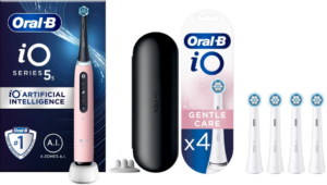 Oral-B - iO5s Pink Elektrisk Tandbørste&iO Gentle Care Udskiftningshoveder 4 styk (Bundle)