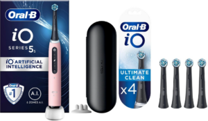 Oral-B - iO5s Pink Elektrisk Tandbørste&iO Ultimate Clean Sorte Udskiftningshoveder 4 styk (Bundle)