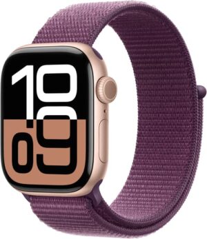 Apple Watch Series 10 Gps 42mm Rose Gold Aluminium Case With Plum Sport Loop Roseguld