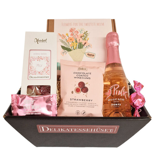 Mors dag gave med blomsterfrø, rosébobler og vingummi