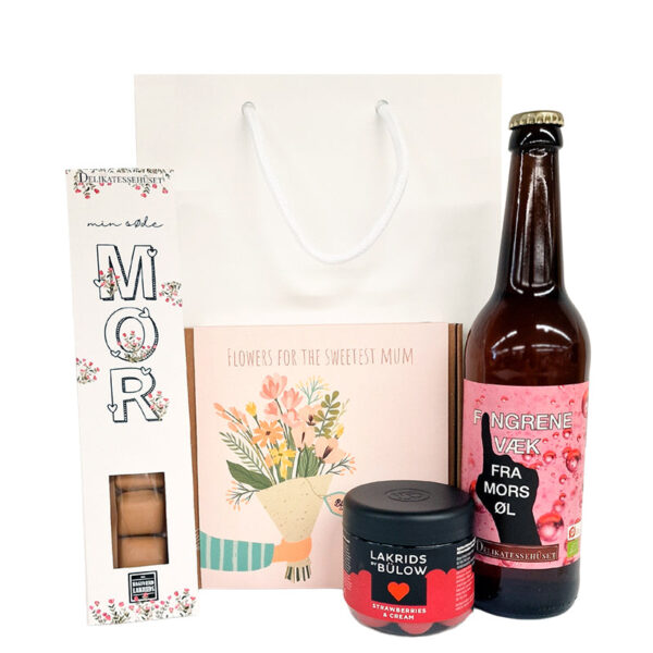 Morsdag gave - gavepose med blomsterfrø, lakrids og øl