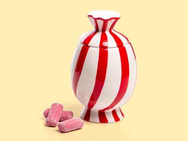 Rødhvidstribet Karamelkrukke med Låg