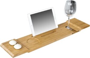 Badekarstativ i bambus, hylde til badekar med holder til tablet/mobil