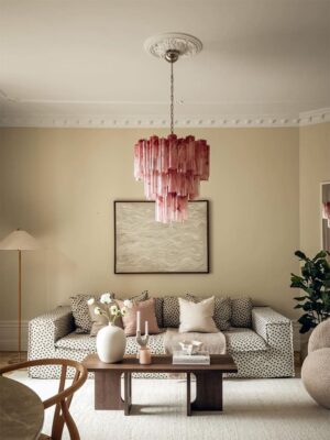 Murano Lysekrone – 48 tuber – Alabaster Rosa Krom patineret