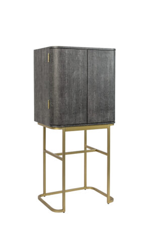 BOLD MONKEY Ava Morgana barskab, m. 2 låger, 1 skuffe, spejl - sort slangeskind PU, messing stål