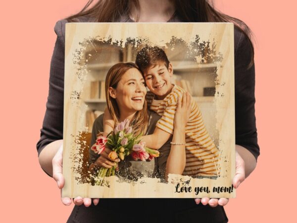 Personlig Fotoblok i Træ med Tekst