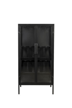 WHITE LABEL LIVING Rob vinskab, m. 2 låger - glas og sort jern