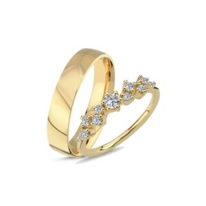 14 kt vielsesringe med 11 brillanter i alt 0,26 ct i dameringen