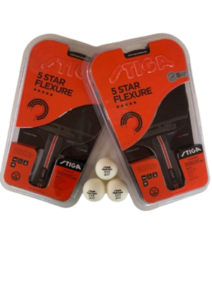 2 stk. STIGA Flexure 5-stjernede bordtennisbat + 3 stk. 3-stjernede bolde - HURTIG LEVERING