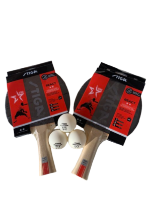 2 stk. STIGA React 2-stjernet bordtennisbat + 3 stk. 3-stjernede bolde - HURTIG LEVERING