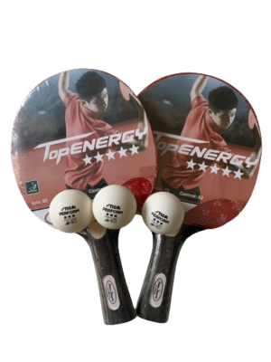 2 stk. Top Energy 5-stjernede bordtennisbat + 3 stk. STIGA 3-stjernede bolde