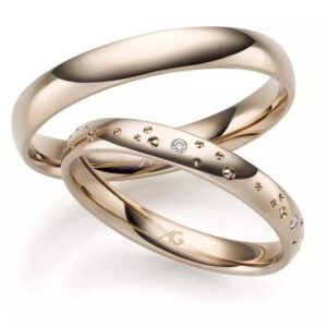 Gerstner - Vielsesringe i 14kt. hazelguld m. 5 brillanter i alt 0,025ct