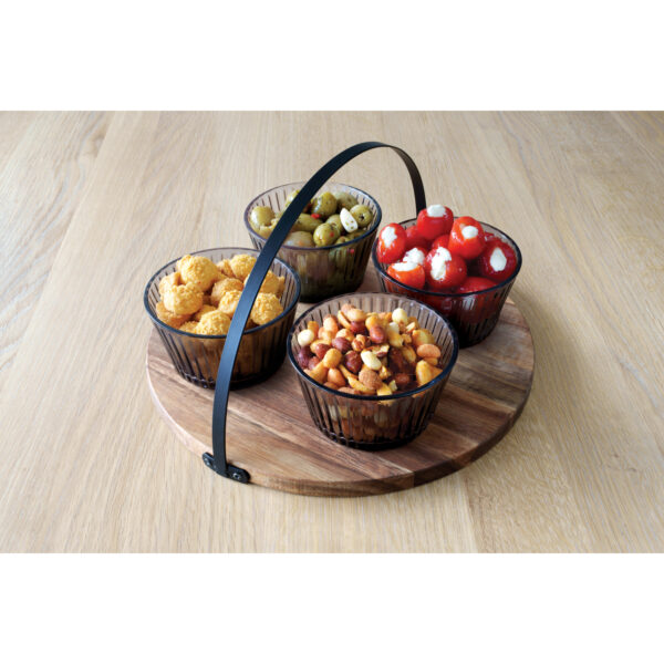 Laguiole - Snacksæt 4 glasskåle på akaciefad