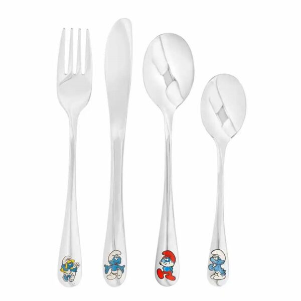 NOA Kids - Bestiksæt m. smølferne i rustfrit stål og emalje