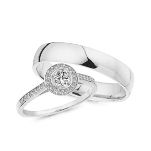 Nuran - Vielsesringe i 14kt hvidguld m roset af 1x0,22 + 29x0,0ct W-vs
