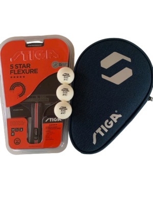 STIGA Flexure 5-stjernet bordtennisbat + STIGA batcover + 3 stk. 3-stjernede bolde